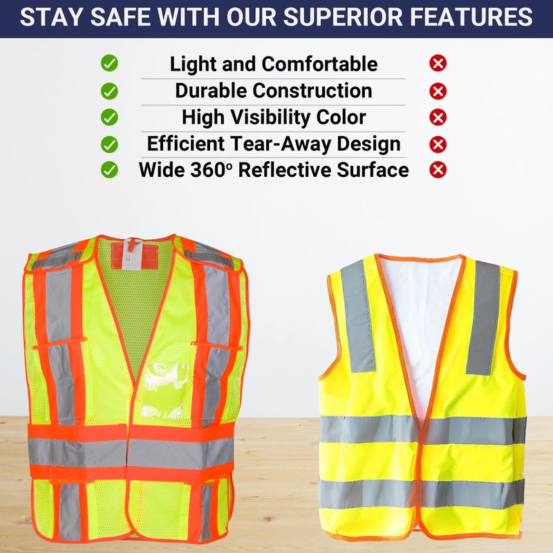 Dasher Products High Visibility Safety Vest â€“ ANSI Class 2 Breakaway Vest with 5 Pockets, Yellow with Adjustable Hook and Loop Closure, Hi Vis Breathable Mesh, Heavy Duty Work Wear for Men or Women, 3 Pack (XL/XXL) - Image 5